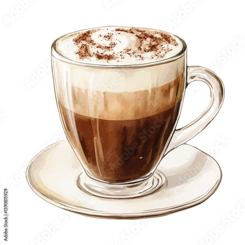 A watercolor painting of Cappuccino, isolated on a white background. Cappuccino vector

