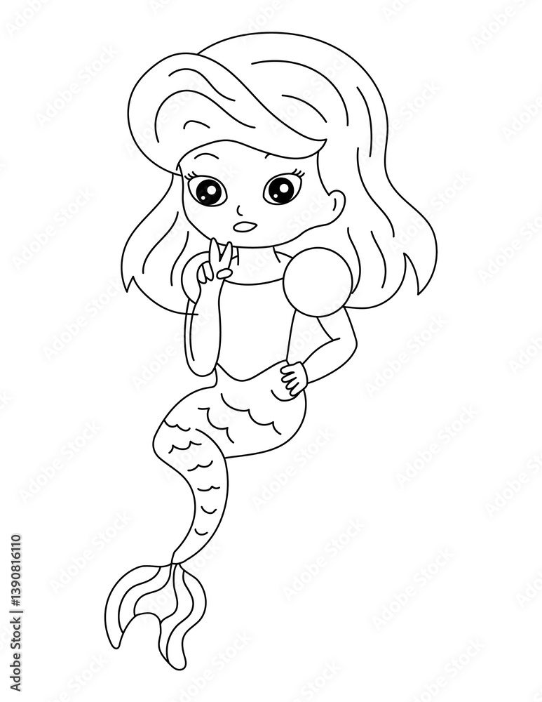 Obraz premium Mermaid Coloring Page for Kids – Cute Line Art Printable for Fun and Learning