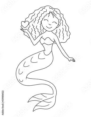Mermaid Coloring Page for Kids – Cute Line Art Printable for Fun and Learning