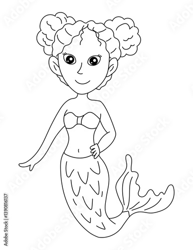 Mermaid Coloring Page for Kids – Cute Line Art Printable for Fun and Learning