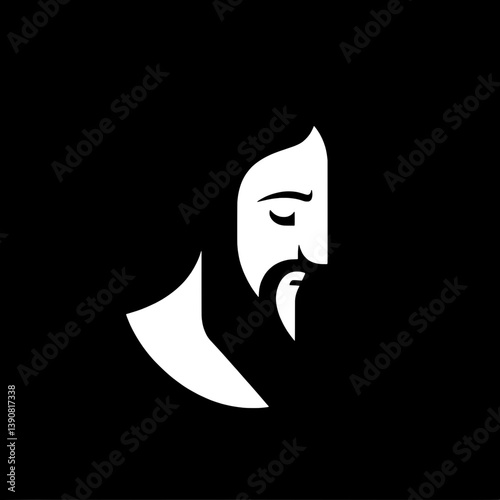Modern minimalist icon featuring a stylized depiction of a man's profile with a beard in negative space design