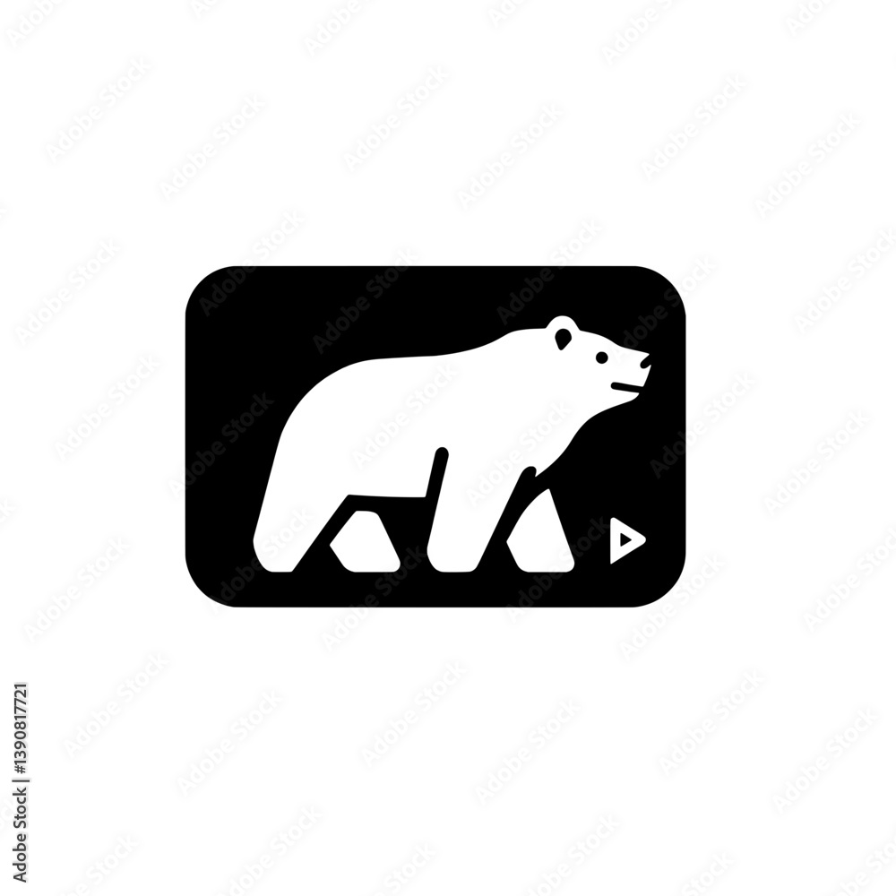 Fototapeta premium Modern minimalist bear logo in black and white with negative space design elements