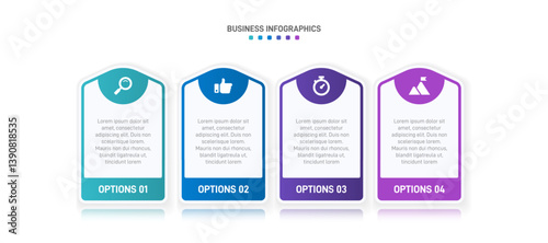 Horizontal progress bar featuring 4 arrow-shaped elements, symbolizing the four stages of business strategy and progression. Clean timeline infographic design template. Vector for presentation