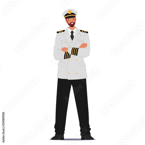 Man captain cartoon cruise ship liner crew character wearing elegant uniform isolated on white