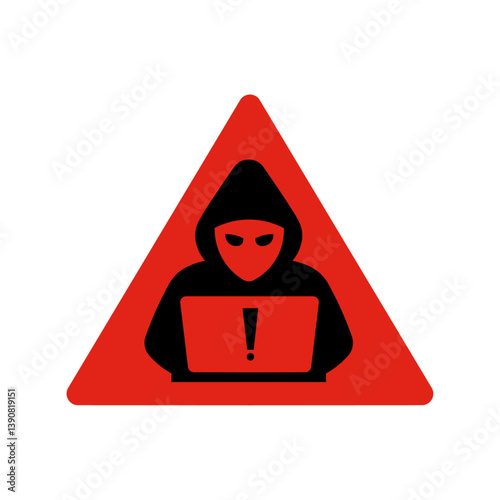 Hacker Alert Warning Sign, Cybersecurity Threat Illustration