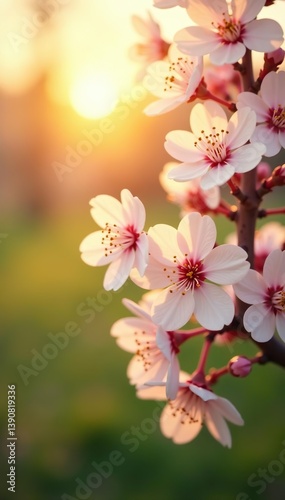Soft focus image of bright spring blossoms bathed in warm sunlight,  freshness,  vibrant