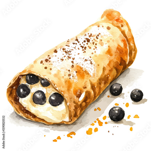 A watercolor painting of Cannoli, isolated on a white background. Cannoli vector

