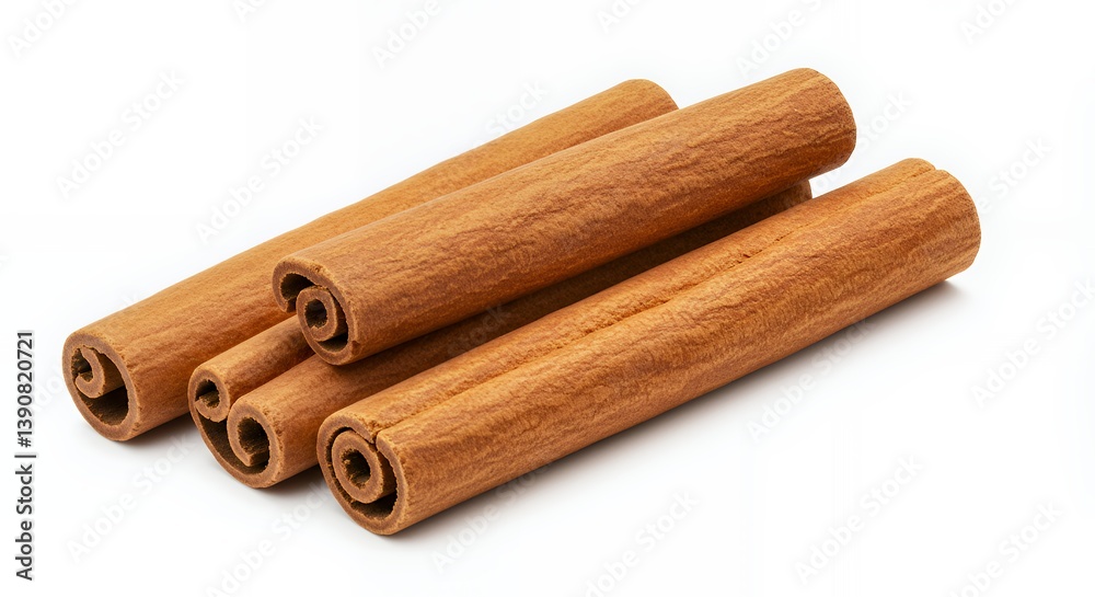 Cinnamon sticks on white background stacked ready for spice or decoration Cinnamon sticks on white background stacked ready for spice or decoration