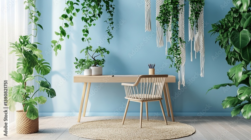 A laid-back mid-century workspace with coastal vibes
