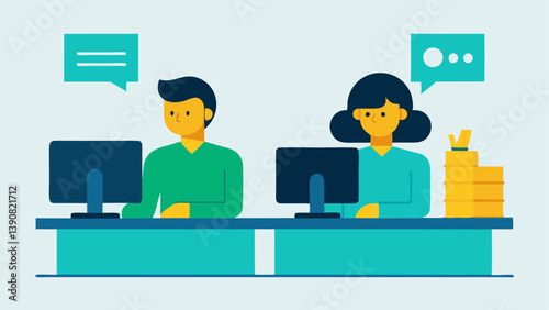 Equal Work Unequal Pay A depiction of two employees at desks working on the same project. The male employee has a larger paycheck visible on his desk while the female employees