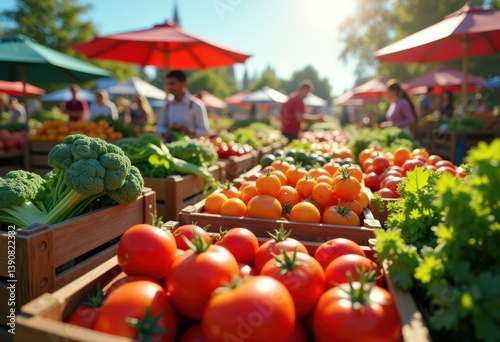 fresh organic produce colorful farmer market setting vibrant fruits vegetables natural healthy foods, basket, greens, herbs, leafy, bunches, juicy, berries