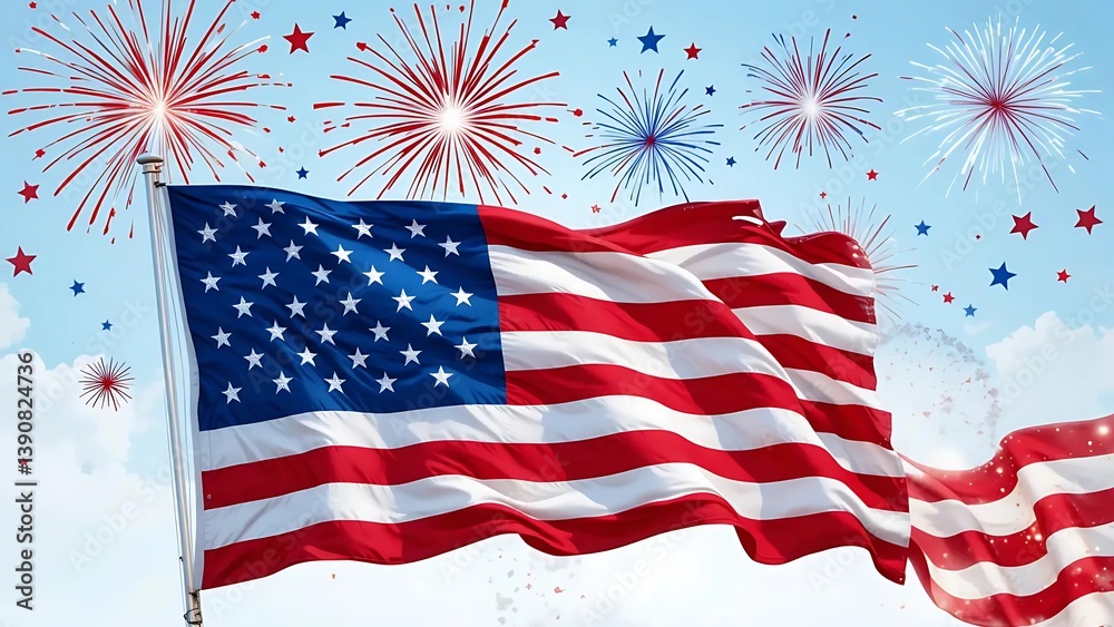 Obraz premium American Flag & Fireworks,Patriotic Design for Independence Day Event