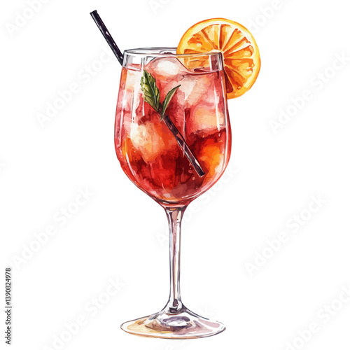 A watercolor painting of Campari Spritz, isolated on a white background. Campari Spritz vector

