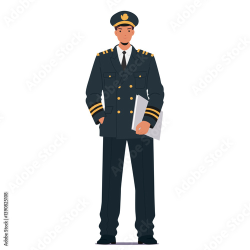 Man pilot cartoon character wearing elegant uniform vector illustration isolated on white background