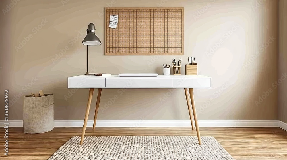 A minimalist mid-century home office setup