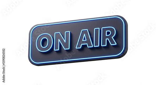A 3d render of a black on air sign with a neon blue outline on a black background and glowing letters