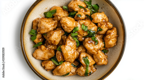 Orange Chicken in Golden Square Plate - Top View photo