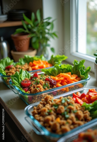 Wallpaper Mural vibrant colorful plant based meal prep organized glass containers fresh vegan ingredients healthy lifestyle, salad, food, grain, fruit, bowl, nutrition Torontodigital.ca