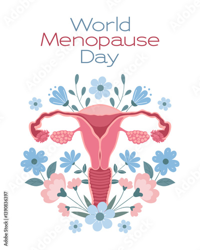 World Menopause Day. Female reproductive system with flowers. Flat  artistic illustration.