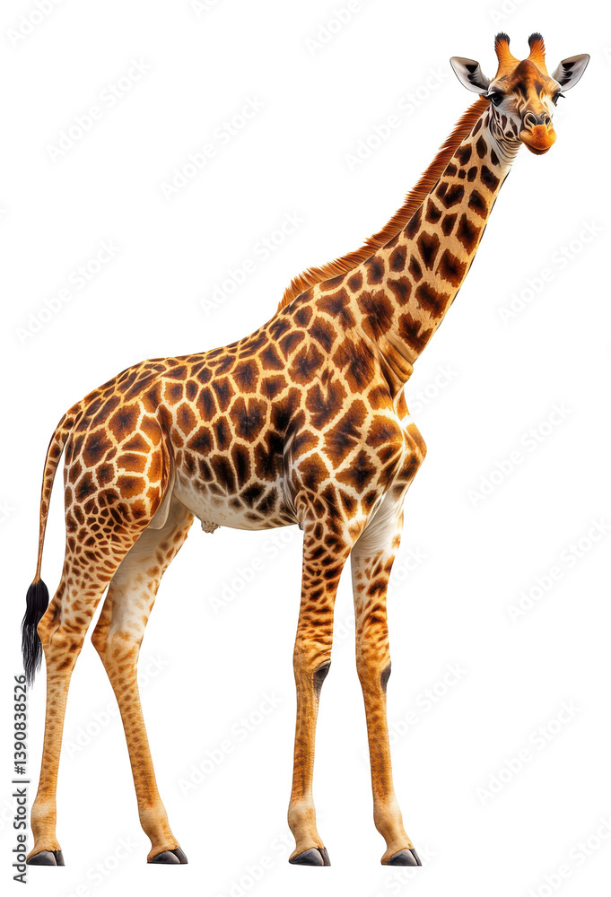Giraffe standing tall on a transparent background showcasing its unique pattern and grace Generative AI Giraffe standing tall on a transparent background showcasing its unique pattern and grace Generative AI