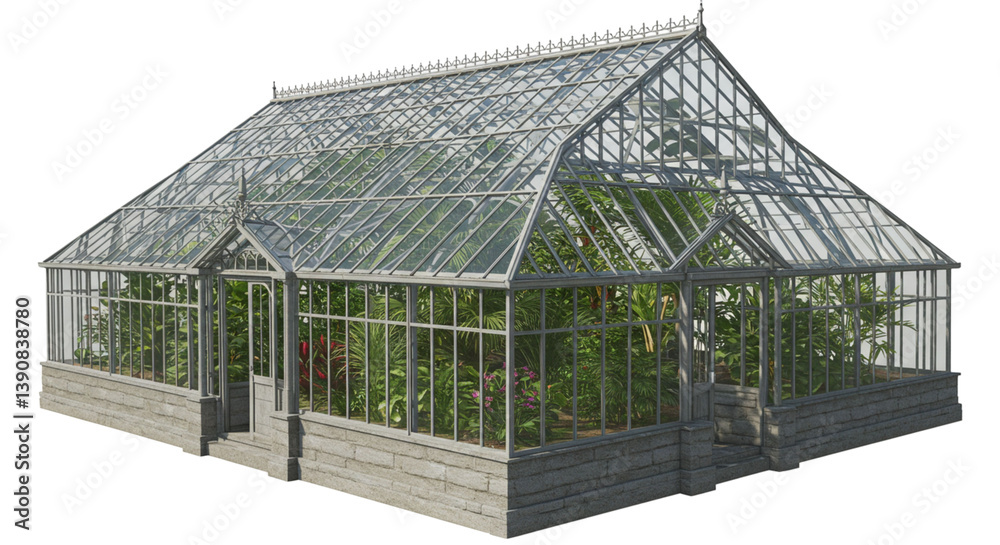 Greenhouse with lush green plants transparent background Greenhouse with lush green plants transparent background