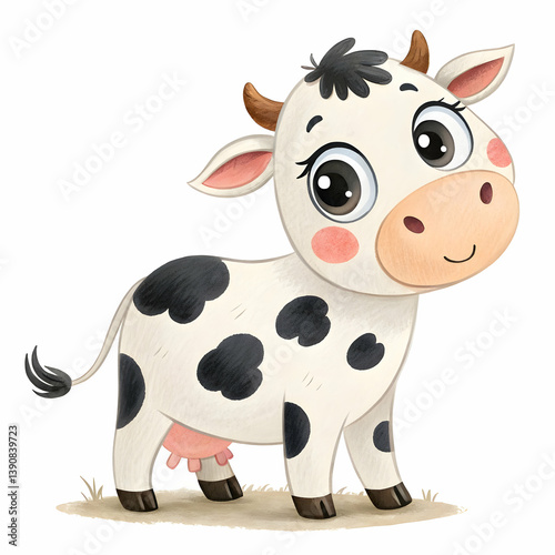 Cheerful Cartoon Cow Standing Happily