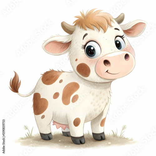 Cheerful Cartoon Cow Standing Happily