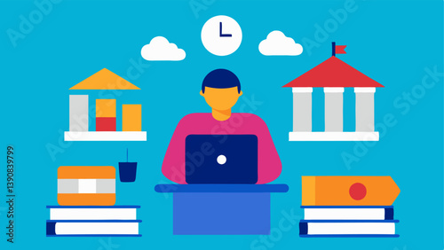 Banking Research A person sitting at a desk with various banking and finance books researching financial institutions that cater to expatriates.