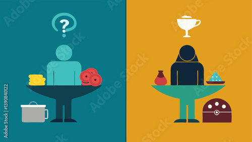 Environment Comparison Two contrasting images side by side one side showcasing a lavish lifestyle with cluttered luxury and the other side depicting a serene minimalist lifestyle
