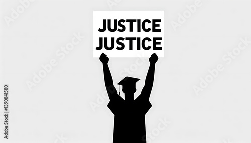 Graduate Silhouette Demanding Justice: Protest Sign Graphic