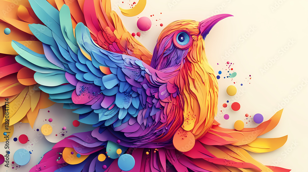 Obraz premium Paloma de papel colorida. Wasted Dimension. Illustration