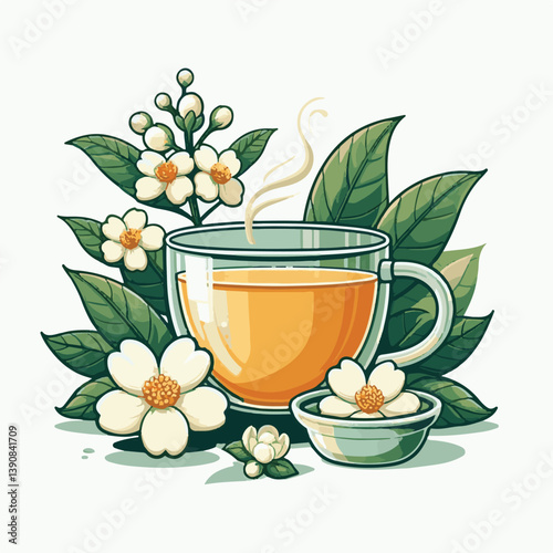 aroma, green, jasmine, background, flower, herbal, tea, plant, drink, natural, organic, cup, healthy, beverage, fresh, white, blossom, floral, nature, blooming, bloom, hot, spring, breakfast, closeup,
