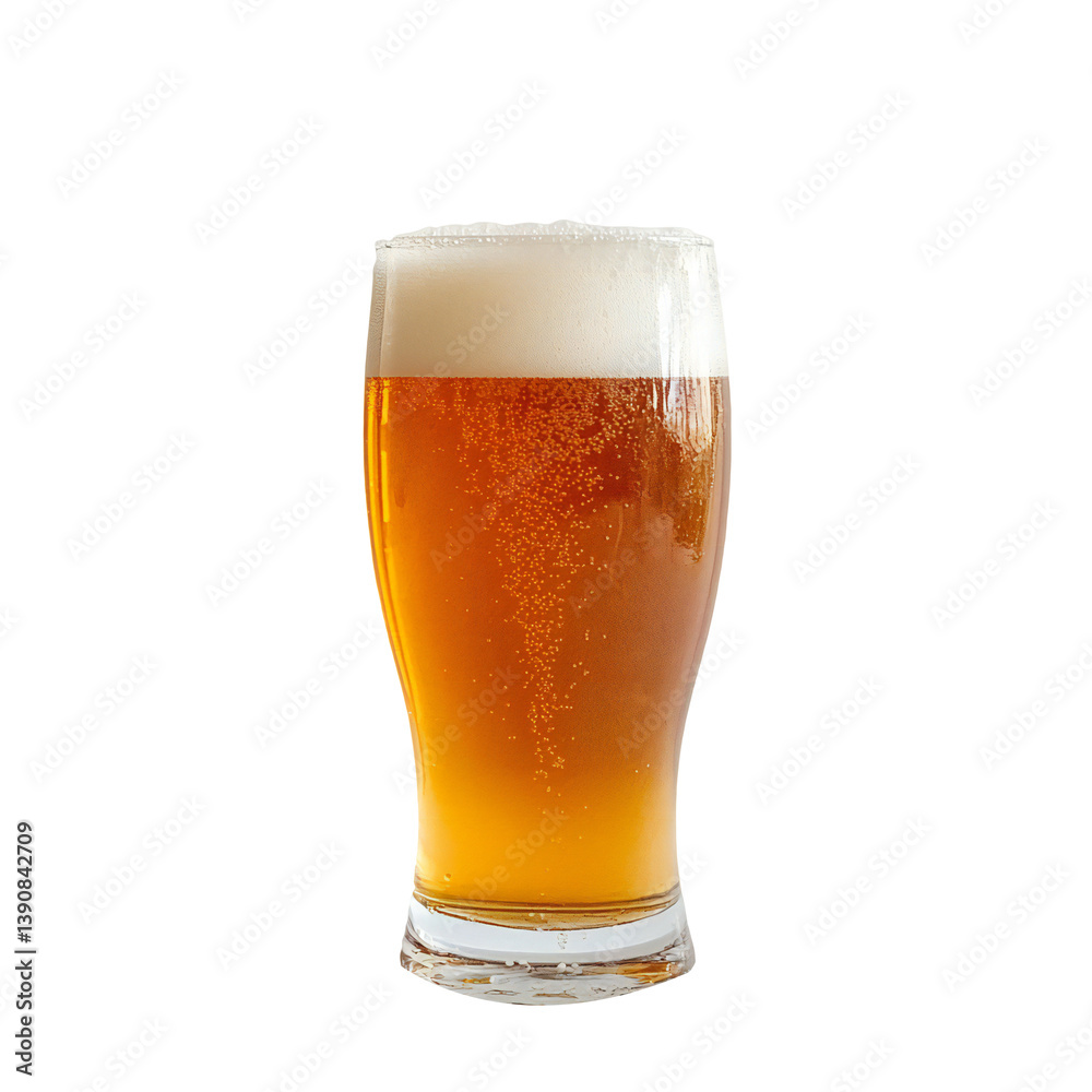 Glass of cold beer with foam, refreshing beverage concept, Isolated Transparent Background Glass of cold beer with foam, refreshing beverage concept, Isolated Transparent Background