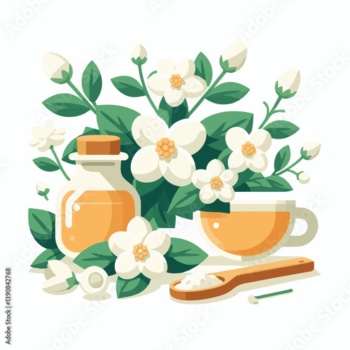 aroma, green, jasmine, background, flower, herbal, tea, plant, drink, natural, organic, cup, healthy, beverage, fresh, white, blossom, floral, nature, blooming, bloom, hot, spring, breakfast, closeup,