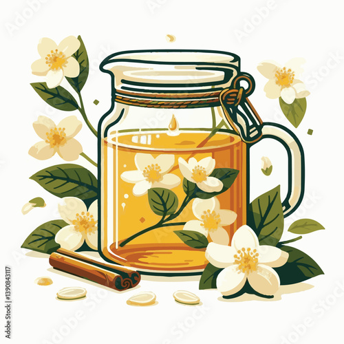 aroma, green, jasmine, background, flower, herbal, tea, plant, drink, natural, organic, cup, healthy, beverage, fresh, white, blossom, floral, nature, blooming, bloom, hot, spring, breakfast, closeup,