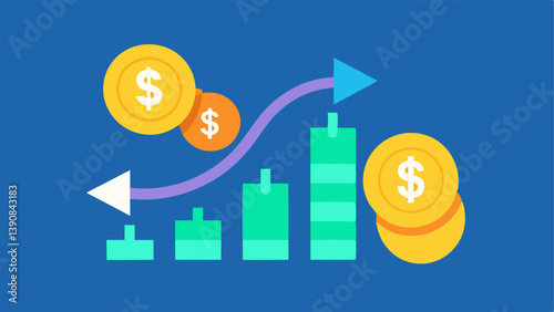 Cash Flow Arrows Arrows flowing from a stack of digital coins toward a dollar sign depicting the cash flow generated by staking activities.