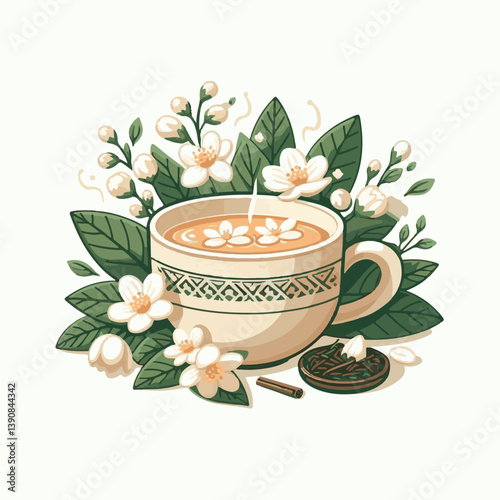 aroma, green, jasmine, background, flower, herbal, tea, plant, drink, natural, organic, cup, healthy, beverage, fresh, white, blossom, floral, nature, blooming, bloom, hot, spring, breakfast, closeup,