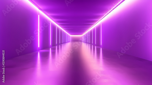 Futuristic purple-lit corridor, glowing floor, empty space, technology background, ideal for sci-fi design. Empty Passage. Illustration