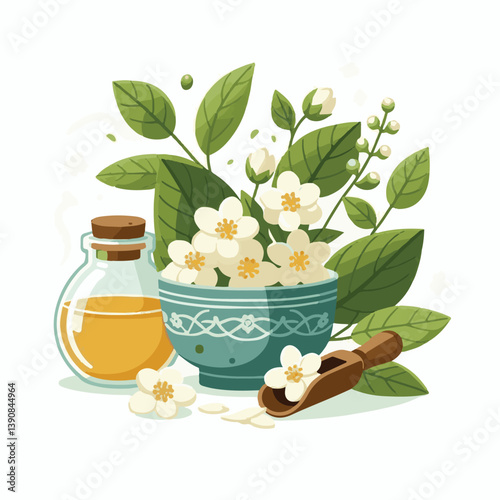 aroma, green, jasmine, background, flower, herbal, tea, plant, drink, natural, organic, cup, healthy, beverage, fresh, white, blossom, floral, nature, blooming, bloom, hot, spring, breakfast, closeup,