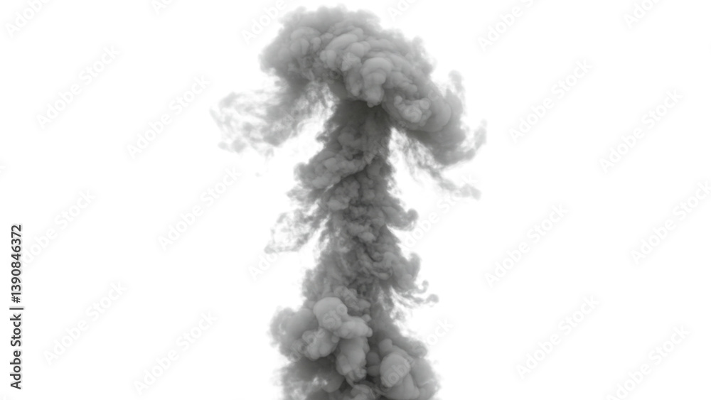 Towering pillar of smoke against a black background evokes power and destruction, symbolizing both danger and potential transformation. Towering pillar of smoke against a black background evokes power and destruction, symbolizing both danger and potential transformation.