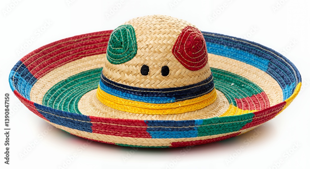Colorful Woven Straw Sombrero Hat Isolated on White Background Studio Shot Colorful Woven Straw Sombrero Hat Isolated on White Background Studio Shot