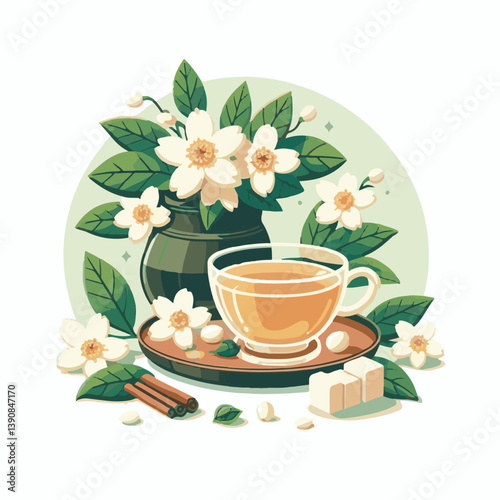 aroma, green, jasmine, background, flower, herbal, tea, plant, drink, natural, organic, cup, healthy, beverage, fresh, white, blossom, floral, nature, blooming, bloom, hot, spring, breakfast, closeup,