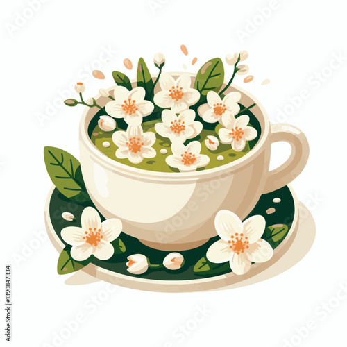 aroma, green, jasmine, background, flower, herbal, tea, plant, drink, natural, organic, cup, healthy, beverage, fresh, white, blossom, floral, nature, blooming, bloom, hot, spring, breakfast, closeup,
