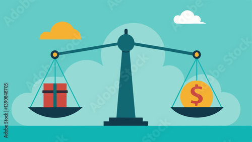 Balance Scale with Money Bags A balance scale with one side holding a stack of money bags labeled Fines and the other side holding a factory emitting smoke showing the weighing of