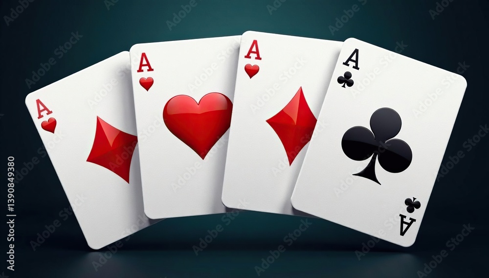 Obraz premium Four aces, one each of hearts, diamonds, clubs, and spades, arranged in a square , cards, illustration, high card