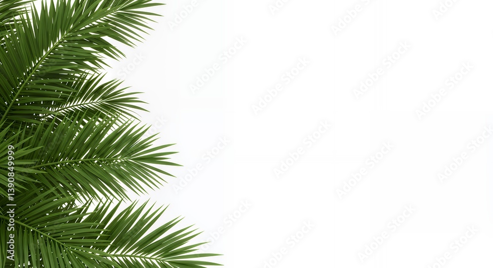 Tropical Palm Leaves Green on White Background with Open Space Tropical Palm Leaves Green on White Background with Open Space