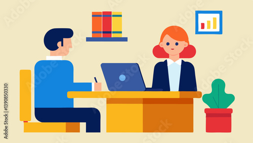 Office Setting An attorney sits at a desk cluttered with case files laptop and legal books while the client sits across looking attentive both engaged in a serious conversation.