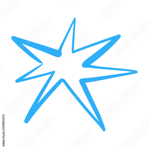 Hand-drawn star icons with crayon texture. Playful sketch elements, brush strokes and scribble patterns. Flat vector illustration isolated on white background.