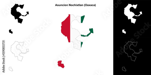 Asuncion Nochixtlan municipality (Oaxaca) outline map set