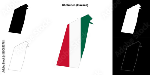 Chahuites municipality (Oaxaca) outline map set